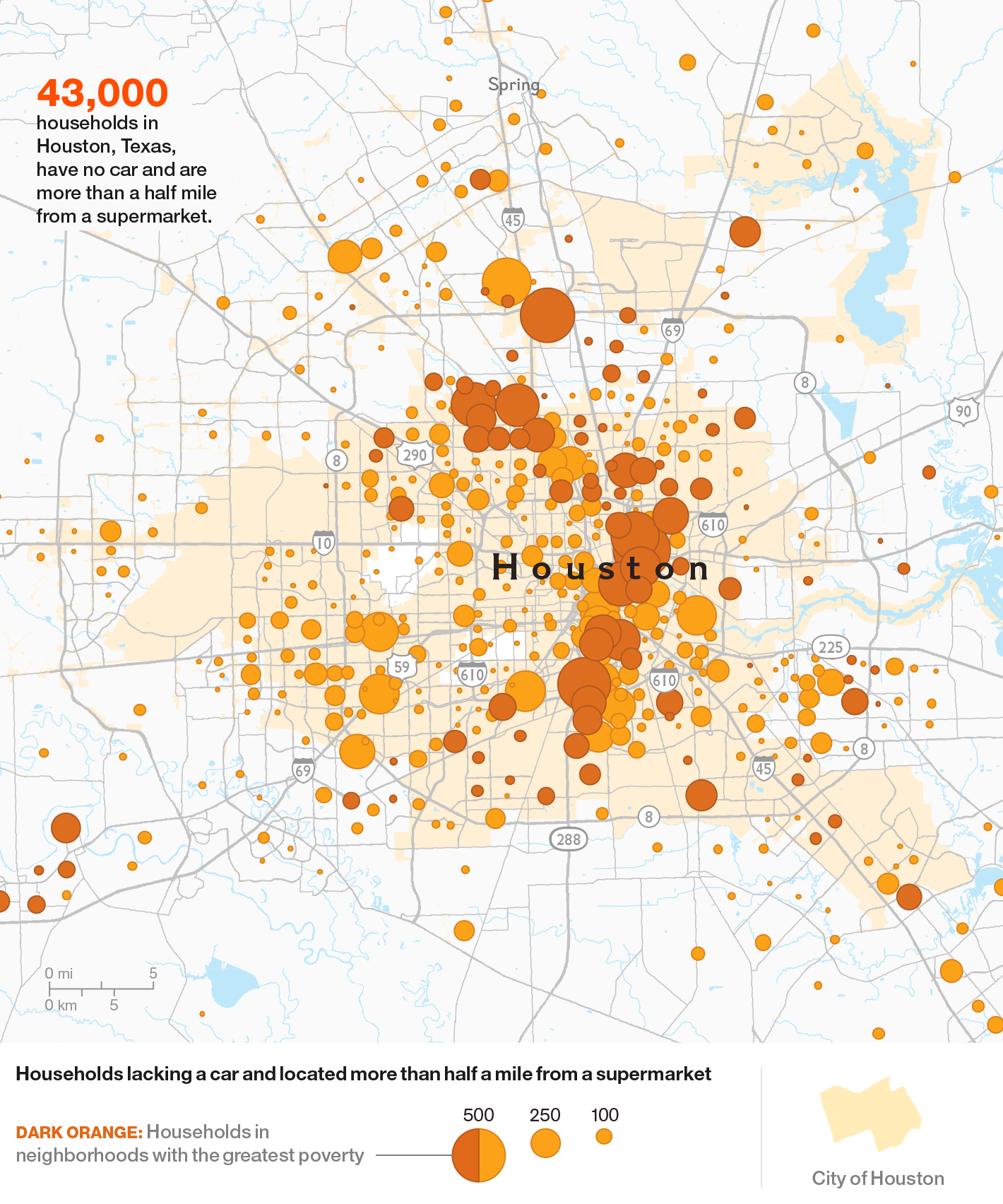 Map of food deserts in Houston, Texas